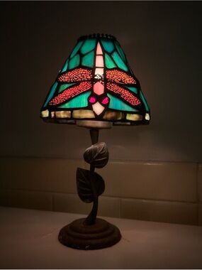 ❗️FIRM PRICE❗️Vintage Stained Glass Lamp dragonfly tealight candle holder